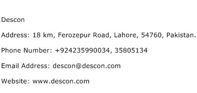 Descon Address Contact Number