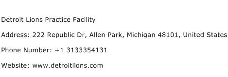 Detroit Lions Practice Facility Address Contact Number