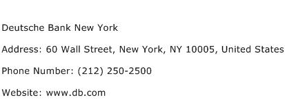Deutsche Bank New York Address Contact Number