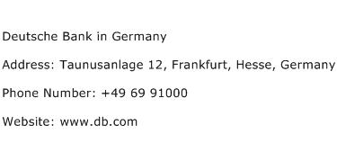 Deutsche Bank in Germany Address Contact Number
