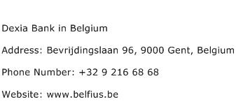 Dexia Bank in Belgium Address Contact Number