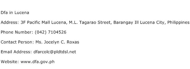 Dfa in Lucena Address Contact Number