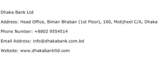 Dhaka Bank Ltd Address Contact Number