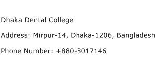 Dhaka Dental College Address Contact Number