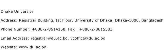 Dhaka University Address Contact Number