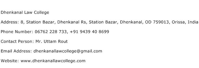 Dhenkanal Law College Address Contact Number