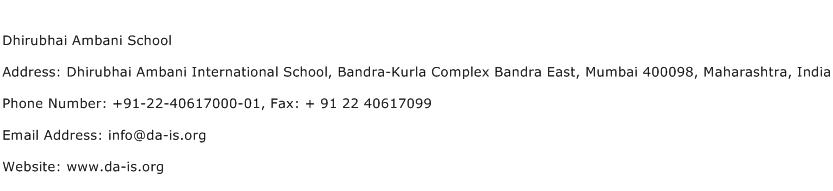 Dhirubhai Ambani School Address Contact Number