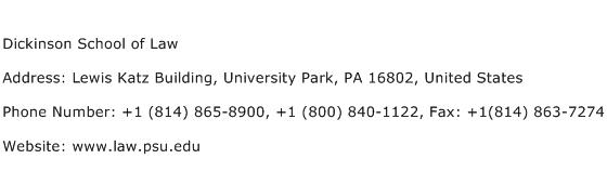 Dickinson School of Law Address Contact Number
