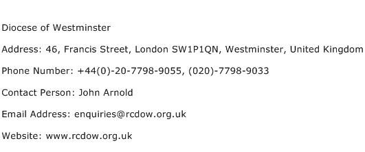 Diocese of Westminster Address Contact Number