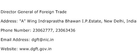 Director General of Foreign Trade Address Contact Number