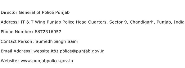 Director General of Police Punjab Address Contact Number