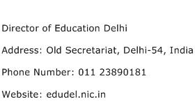 Director of Education Delhi Address Contact Number