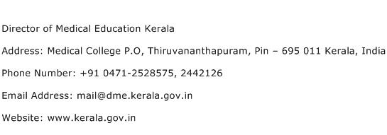 Director of Medical Education Kerala Address Contact Number