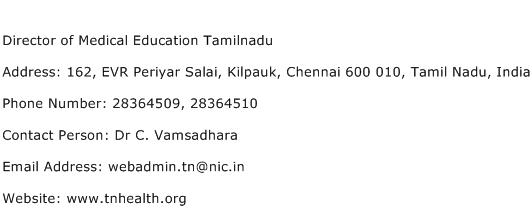 Director of Medical Education Tamilnadu Address Contact Number