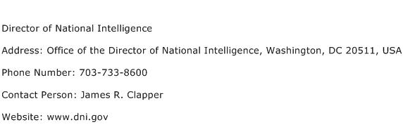 Director of National Intelligence Address Contact Number