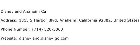 Disneyland Anaheim Ca Address Contact Number