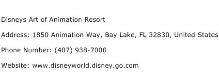 Disneys Art of Animation Resort Address Contact Number