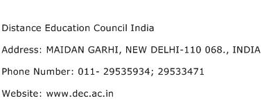 Distance Education Council India Address Contact Number