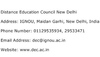 Distance Education Council New Delhi Address Contact Number