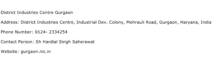District Industries Centre Gurgaon Address Contact Number
