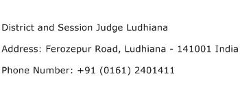District and Session Judge Ludhiana Address Contact Number