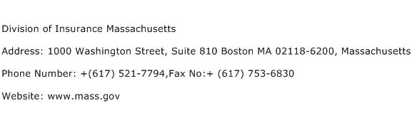 Division of Insurance Massachusetts Address Contact Number