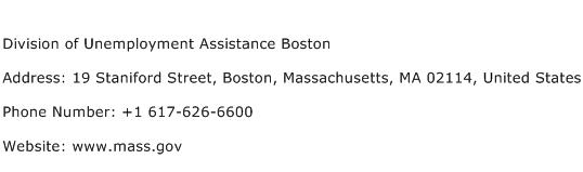Division of Unemployment Assistance Boston Address Contact Number