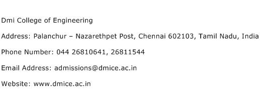 Dmi College of Engineering Address Contact Number