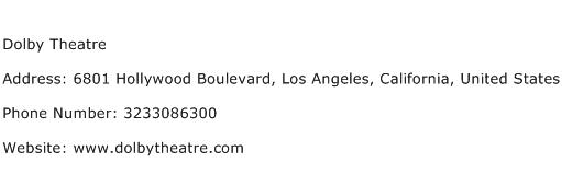 Dolby Theatre Address Contact Number