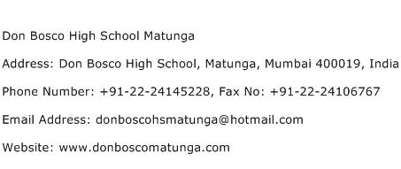 Don Bosco High School Matunga Address Contact Number
