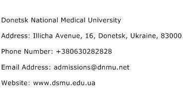 Donetsk National Medical University Address Contact Number