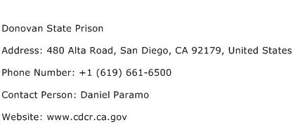 Donovan State Prison Address Contact Number