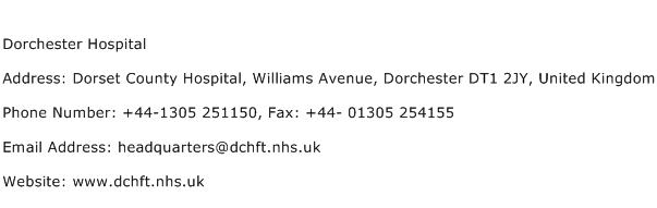 Dorchester Hospital Address Contact Number