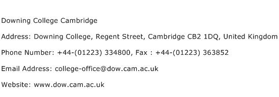 Downing College Cambridge Address Contact Number