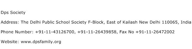 Dps Society Address Contact Number