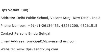 Dps Vasant Kunj Address Contact Number