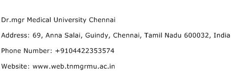 Dr.mgr Medical University Chennai Address Contact Number