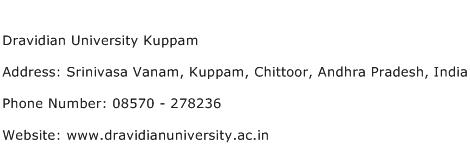 Dravidian University Kuppam Address Contact Number