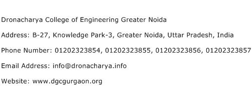 Dronacharya College of Engineering Greater Noida Address Contact Number