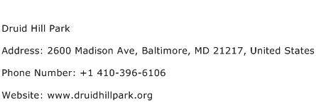 Druid Hill Park Address Contact Number