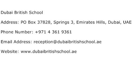 Dubai British School Address Contact Number
