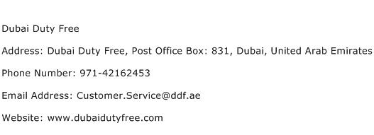 Dubai Duty Free Address Contact Number
