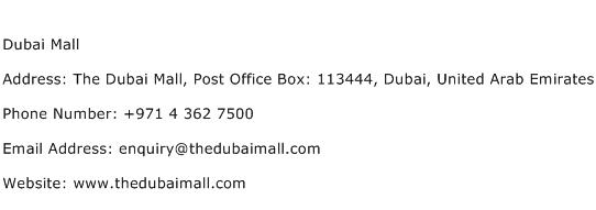Dubai Mall Address Contact Number