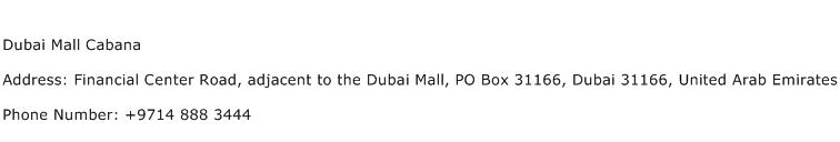 Dubai Mall Cabana Address Contact Number
