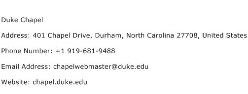 Duke Chapel Address Contact Number