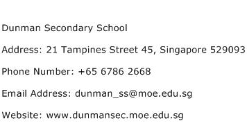 Dunman Secondary School Address Contact Number