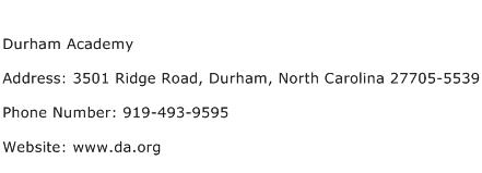 Durham Academy Address Contact Number
