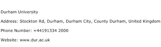 Durham University Address Contact Number