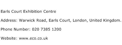 Earls Court Exhibition Centre Address Contact Number