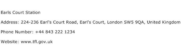 Earls Court Station Address Contact Number